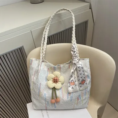 Soft Leather Rainbow Cloth Large Capacity Shoulder Bag